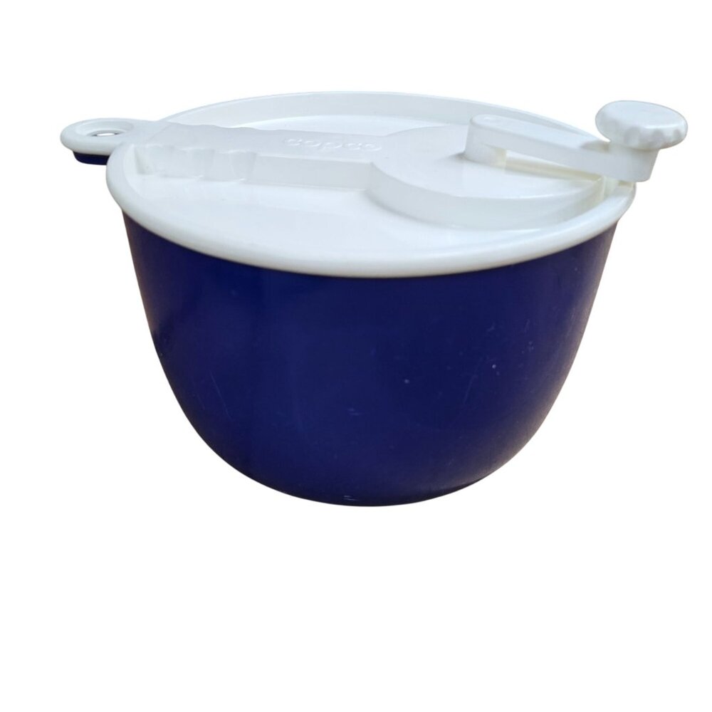 Copco Blue & White Salad Spinner With Lid & Basket Vintage